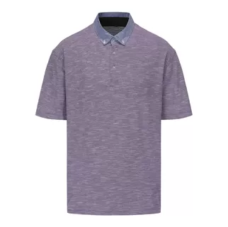 Men's Melange Color Woven Collar Pique Polo Shirt