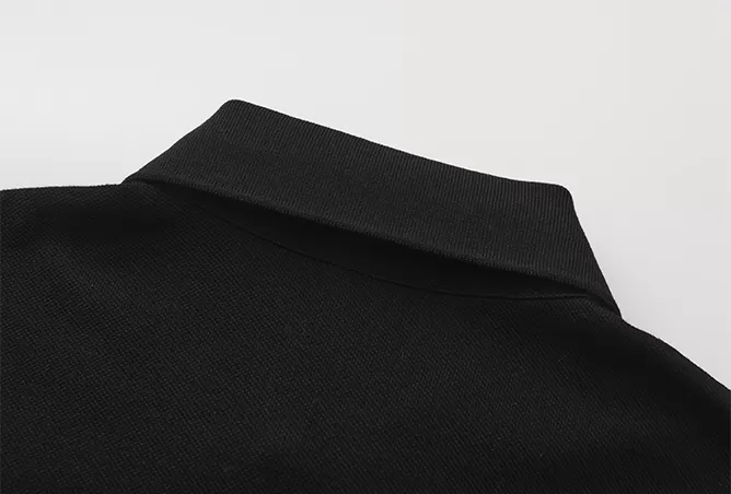 Details Images of Men's Black Cotton Pique Polo Shirt