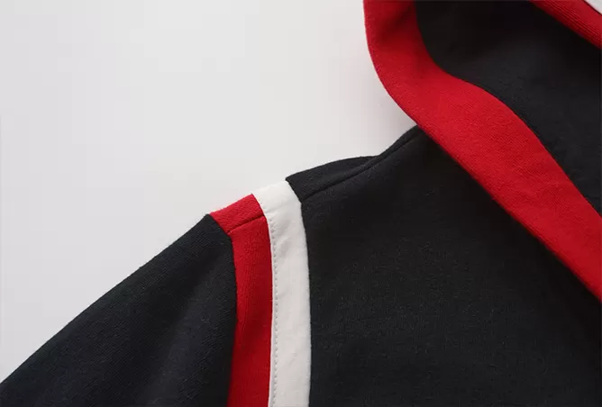 Details Images of Men's Color Contrasting Stripes Fleece Hoodie